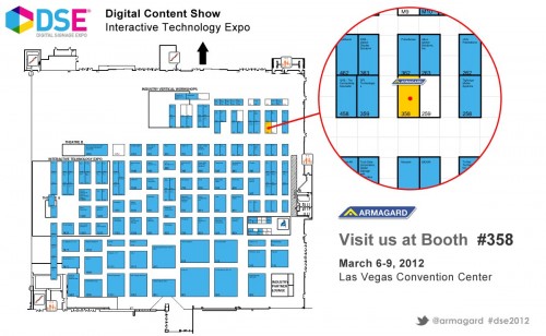 floorplan of the DSE exhibition highlighting the armagard booth 358